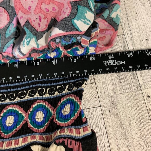 Flying Tomato Boho Floral Off Shoulder Tunic Dress Size M Tassels Mini Coachella - Picture 8 of 11